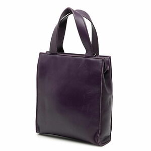 Prada Logo Bag Shoulder Leather Purple Tote Plate Triangle